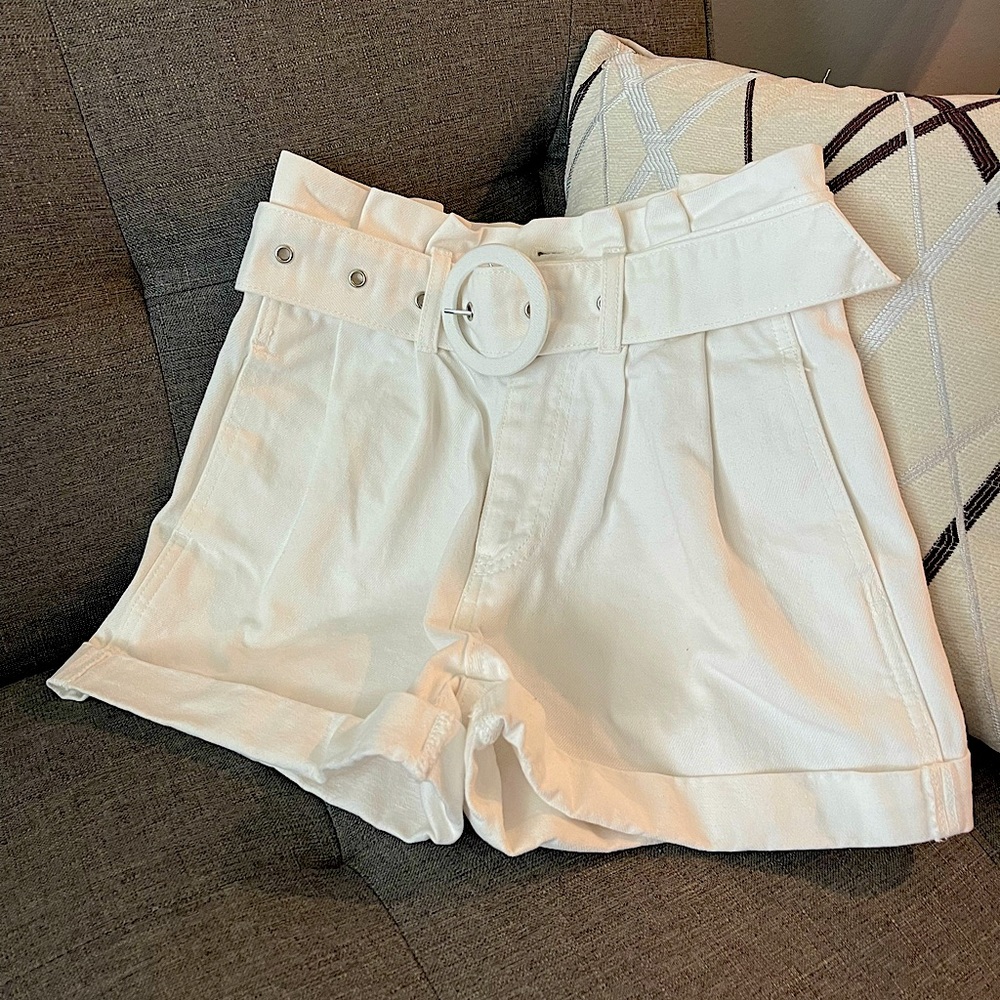 High waisted white denim shorts